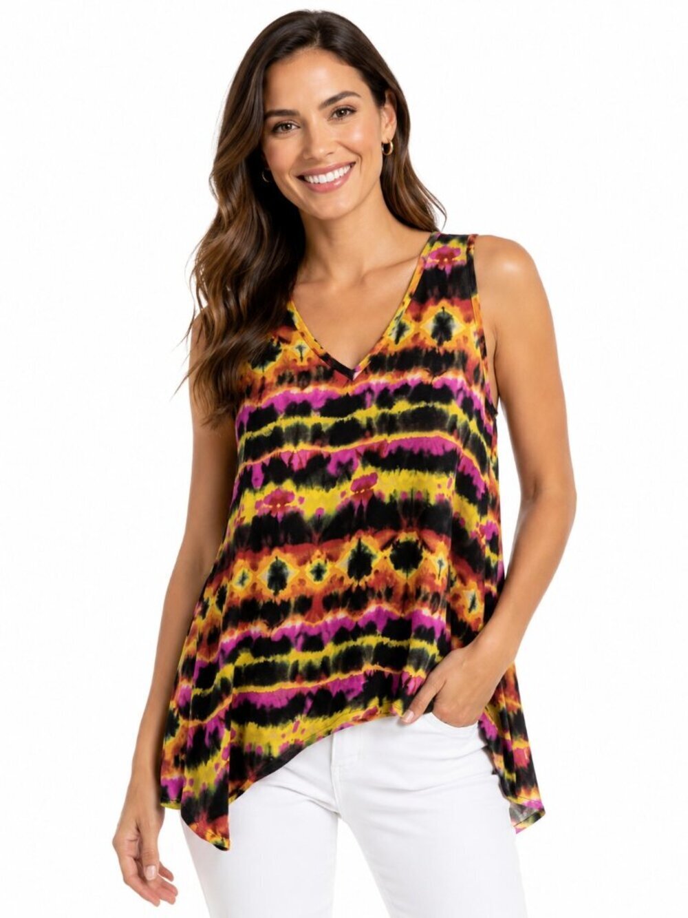 Fifteen Twenty Silk Tie Dye V-Neck Sleeveless Asymmetric Top